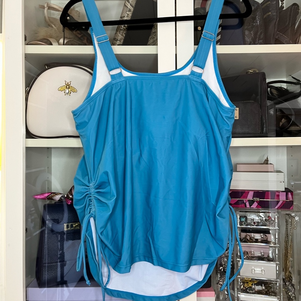 Tropical Teal Swim Tank with Optional Drawstring Rouching - Picture 6 of 7